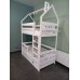 Двухъярусная кровать Домик Белый с ящиками на фасадах Сердечки