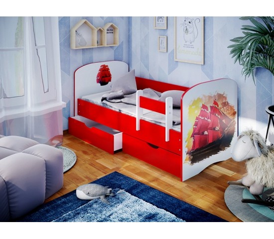 Детская кровать Алые паруса цветные с бортиком