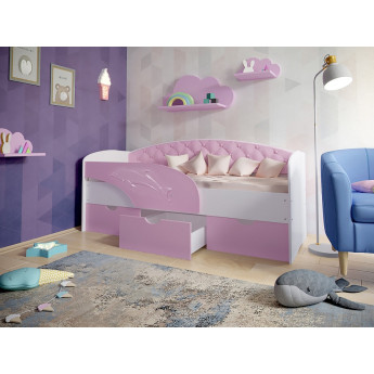 Детская кровать Дельфин с мягкой спинкой белый/розовый Детская кровать Дельфин с мягкой спинкой белый/розовый