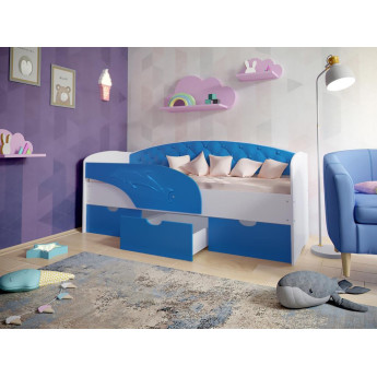 Детская кровать Дельфин с мягкой спинкой белый/голубой Детская кровать Дельфин с мягкой спинкой белый/голубой