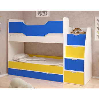 Двухъярусная кровать Юниор 9 Белый/Синий/Желтый