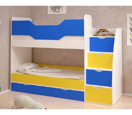 Двухъярусная кровать Индиго 9 Белый/Синий/Желтый