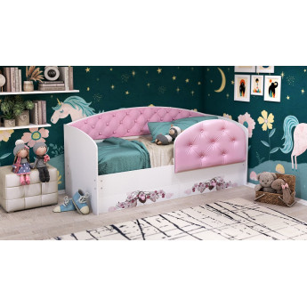 Детская кровать Полли c мягкой спинкой и мягким съёмным бортом Детская кровать Полли c мягкой спинкой и мягким съёмным бортом