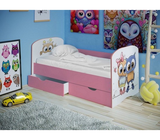Детская кровать Совята цветные с бортиком
