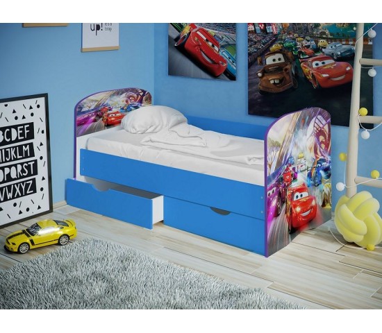 Детская кровать Тачки цветные с бортиком