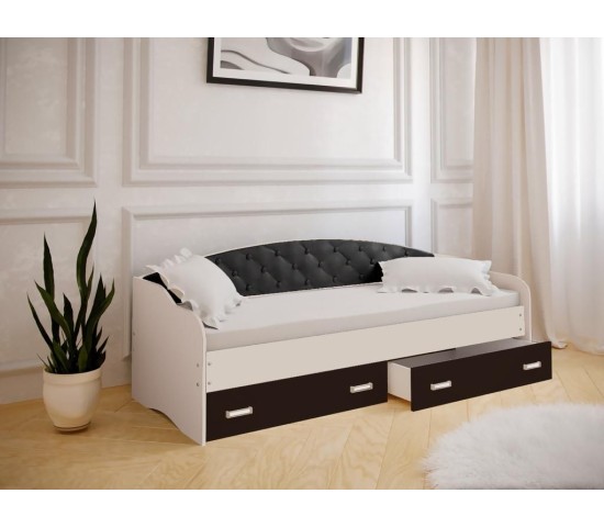 Кровать Софа с мягкой спинкой белый/венге