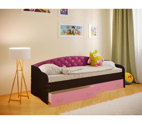 Кровать Софа с мягкой спинкой венге/розовый