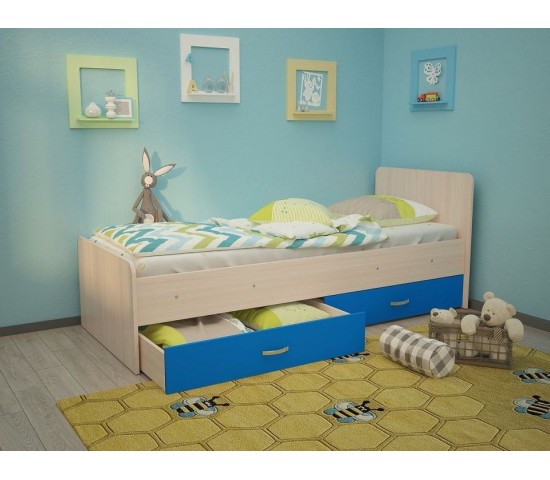 Детская кровать Антошка млечный дуб/голубой без бортика