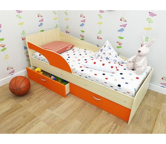 Детская кровать Антошка млечный дуб/оранжевый