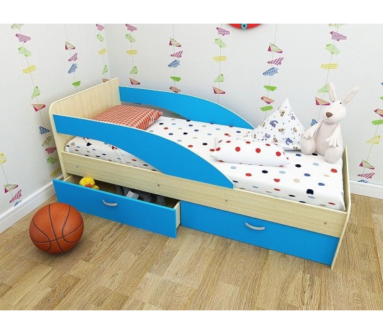 Детская кровать Антошка млечный дуб/голубой