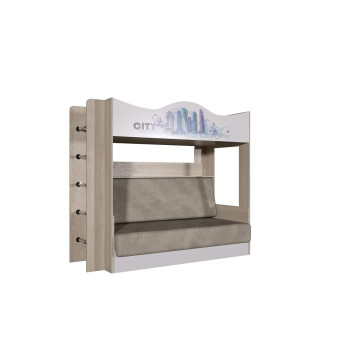 Двухъярусная кровать Сити с диваном дуб сонома/белый бежевый