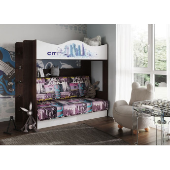 Двухъярусная кровать Сити с диваном венге/белый 