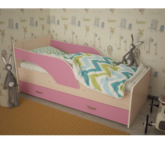 Детская кровать Максимка млечный дуб/розовый