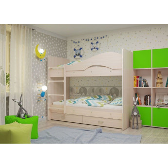 Двухъярусная кровать Мая с ящиками млечный дуб