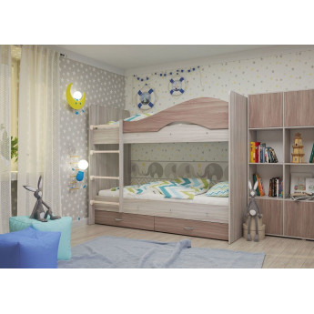 Двухъярусная кровать Мая с ящиками ясень шимо светлый/ясень шимо темный