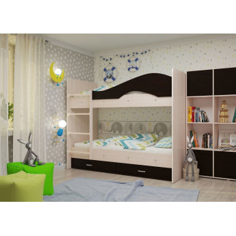 Двухъярусная кровать Мая с ящиками млечный дуб/венге