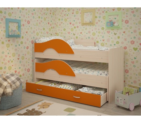Детская выкатная кровать Радуга 1600 млечный дуб/оранжевый