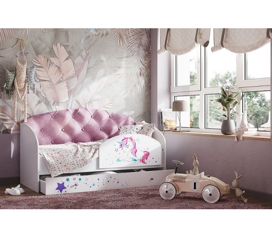 Детская кровать Звездочка белый/розовый