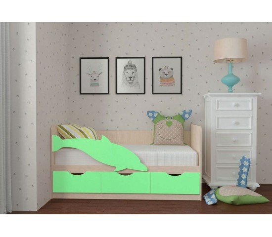 Детская кровать Дельфин 4 три ящика зеленый глянец 