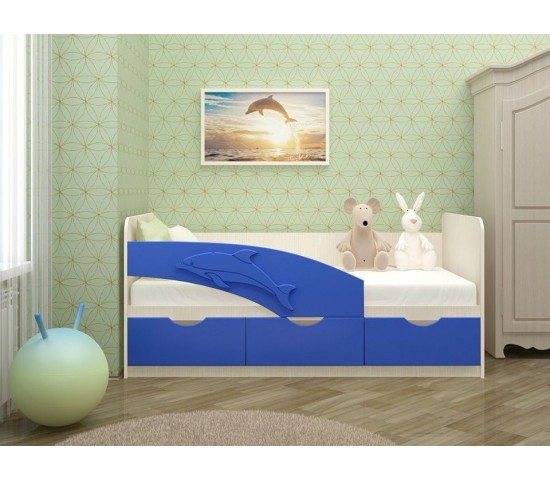 Детская кровать Дельфин 3 три ящика синий глянец 