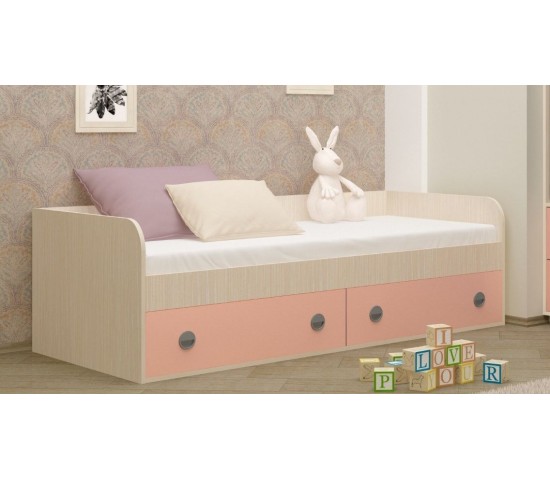 Детская кровать Радуга млечный дуб/розовая
