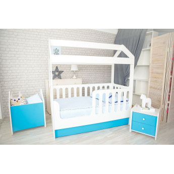 Кровать-Домик Белый с ящиком Бирюза