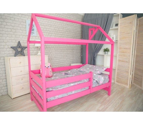 Кровать-Домик без ящика  Розовый Береза