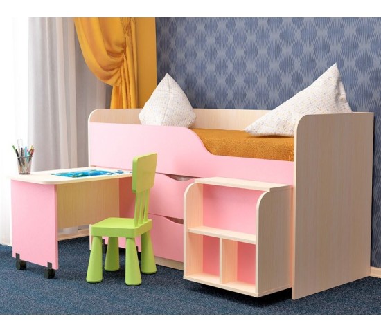 Детская кровать Гномик Дуб молочный/Розовый