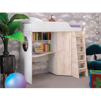 Кровать-чердак Морозко Светлое дерево/Эндгрейн