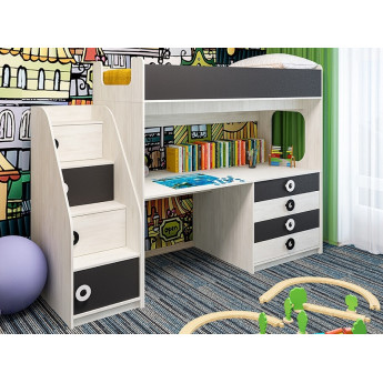 Кровать-чердак Акварель с ящиками и столом