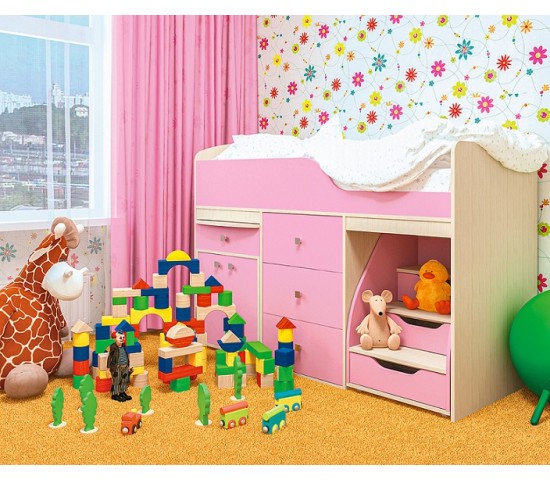 Детская кровать Фея Дуб молочный/Розовый