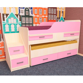 Детская кровать двухместная Лесики дуб молочный/розовый Детская кровать двухместная Лесики дуб молочный/розовый