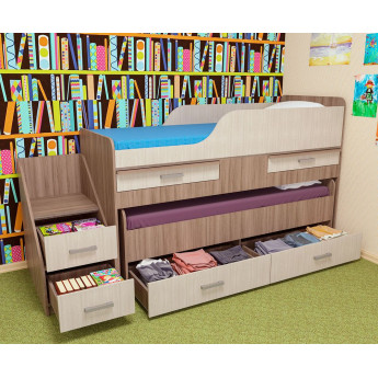 Детская кровать двухместная Лесики ясень шимо темный/ясень шимо светлый Детская кровать двухместная Лесики ясень шимо темный/ясень шимо светлый