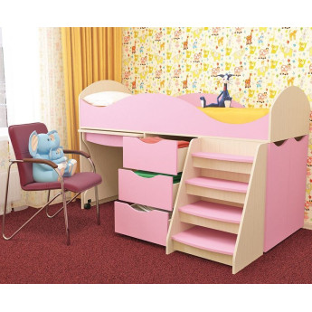 Детская кровать Тошка Дуб молочный/Розовый