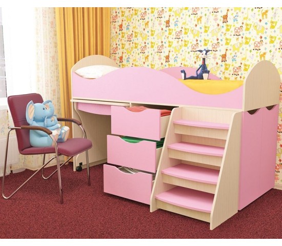 Детская кровать Тошка Дуб молочный/Розовый