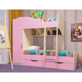 Двухъярусная кровать Жемчужина  Дуб молочный/Розовый