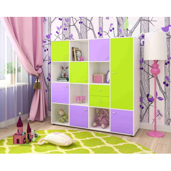 Стеллаж Джери 2 Белое дерево/Ирис/Лайм