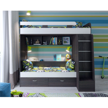 Двухъярусная кровать Юниор 6 Анкор тёмный/Белое дерево
