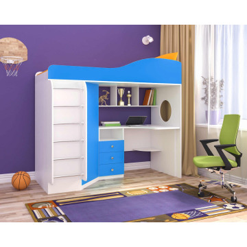 Кровать-чердак Кадет 1 (с металлической лестницей) Белое дерево/Голубой Кровать-чердак Кадет 1 (с металлической лестницей) Белое дерево/Голубой