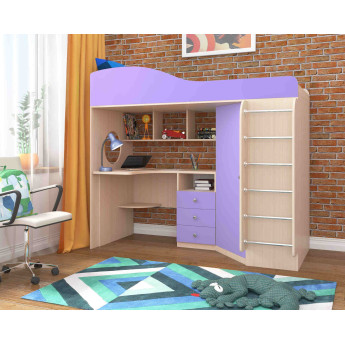 Кровать-чердак Кадет 1 (с металлической лестницей) Дуб молочный/Ирис
