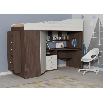 Кровать-чердак Кадет 1 (с металлической лестницей) Анкор тёмный/Винтерберг