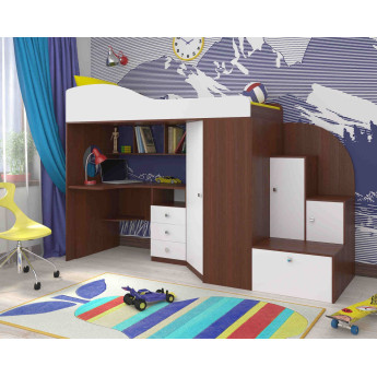 Кровать-чердак Кадет 1 Анкор тёмный/Белое дерево