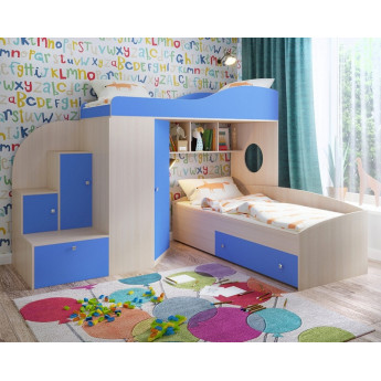 Двухъярусная кровать Кадет 2 Дуб молочный/Голубой Двухъярусная кровать Кадет 2 Дуб молочный/Голубой