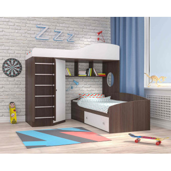 Двухъярусная кровать Кадет 2 (с металлической лестницей) Анкор тёмный/Белое дерево 