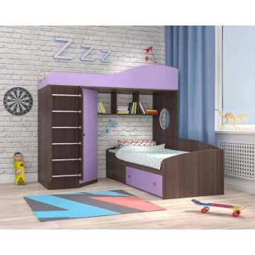 Двухъярусная кровать Кадет 2 (с металлической лестницей) Анкор тёмный/Ирис Двухъярусная кровать Кадет 2 (с металлической лестницей) Анкор тёмный/Ирис