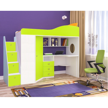 Кровать-чердак Кадет 1 с универсальной лестницей Белое дерево/Лайм Кровать-чердак Кадет 1 с универсальной лестницей Белое дерево/Лайм