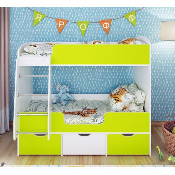 Кровать двухъярусная Малыш Двойняшка Белое дерево/Лайм