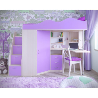 Кровать-чердак Пионер Дуб молочный/Ирис Кровать-чердак Пионер Дуб молочный/Ирис