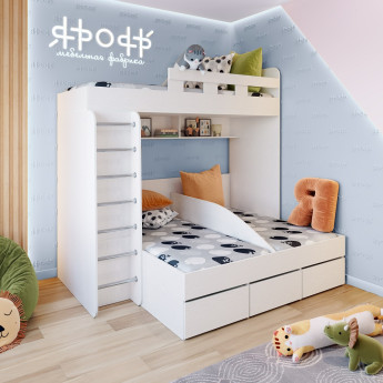 Двухъярусная кровать Трио для троих детей Белое дерево/Белое дерево