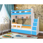 Двухъярусная кровать Юниор 1 Белое дерево/Голубой